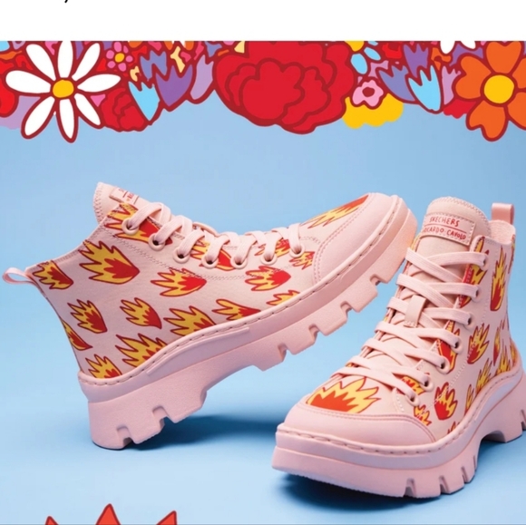 Skechers Shoes - Skechers Ricardo Cavolo Roadies Surge Tiny Flames Pink 9.5 Festival Combat Boots